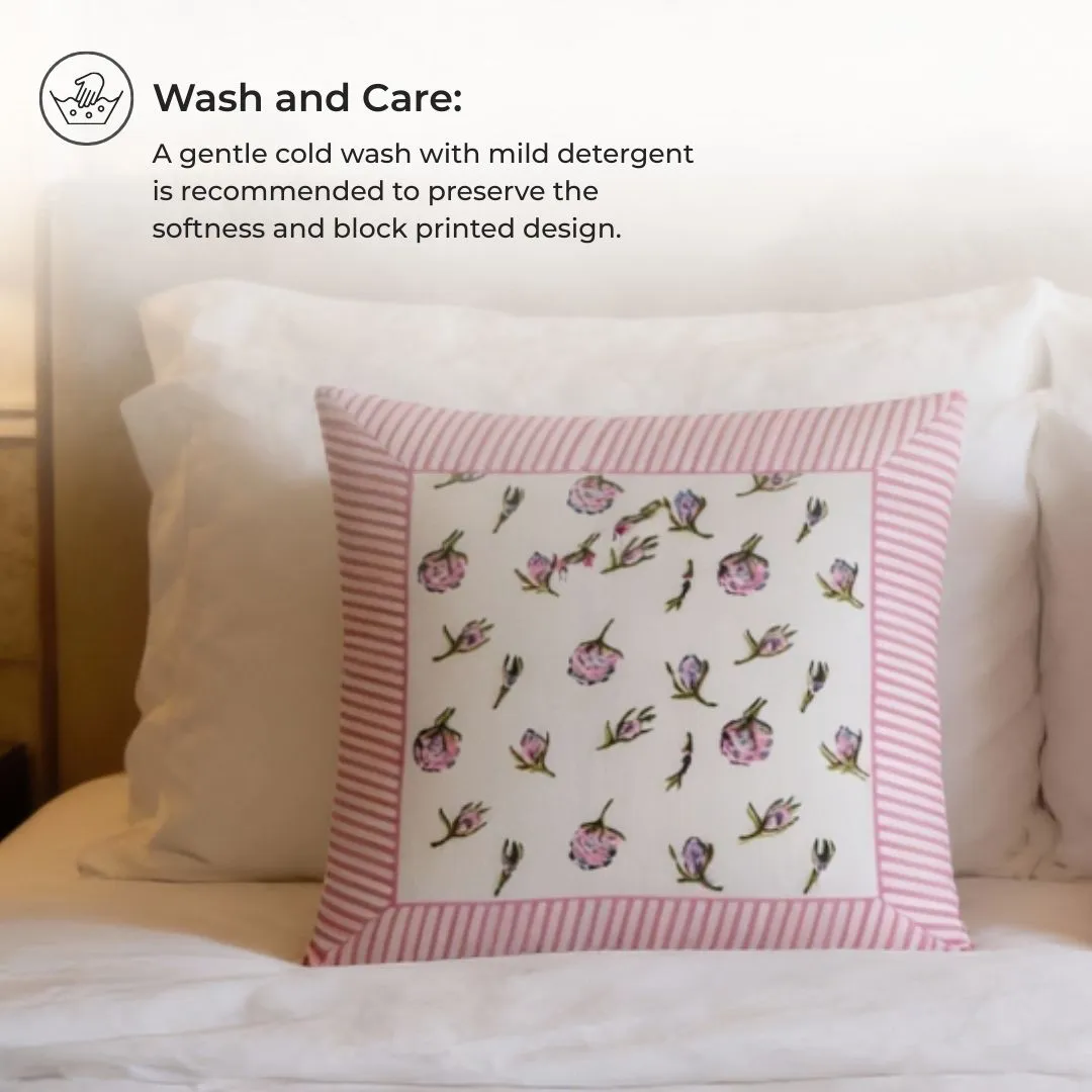South Cotton Floral Block Printed Cushion Covers (Set of 2)