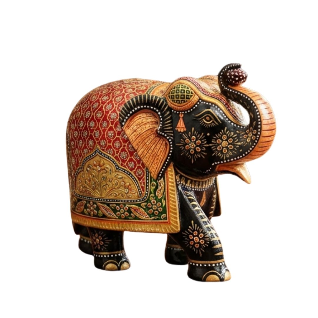 Rajasthani Hand-Painted Decorative Elephant in Red and Green Pattern