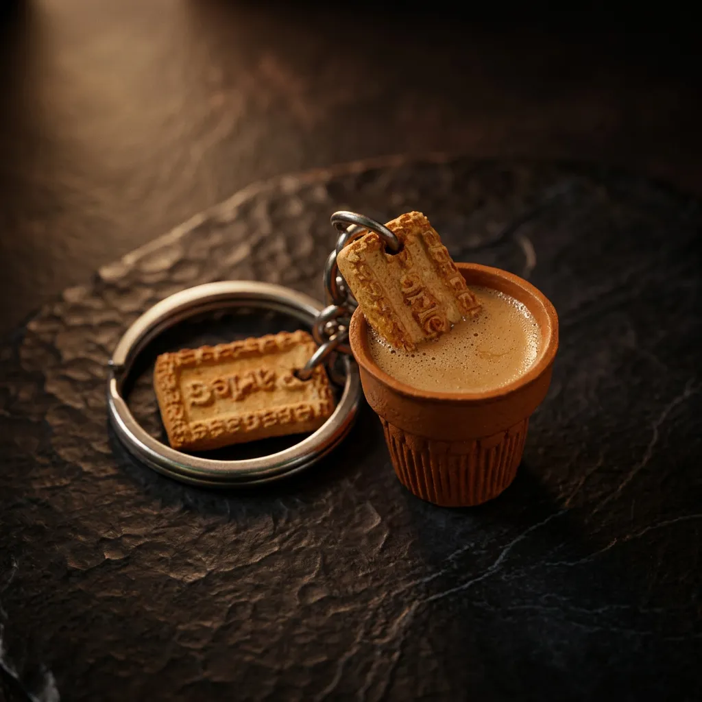 Miniature Chai Biscuit and Bread Pakora Keychain Set
