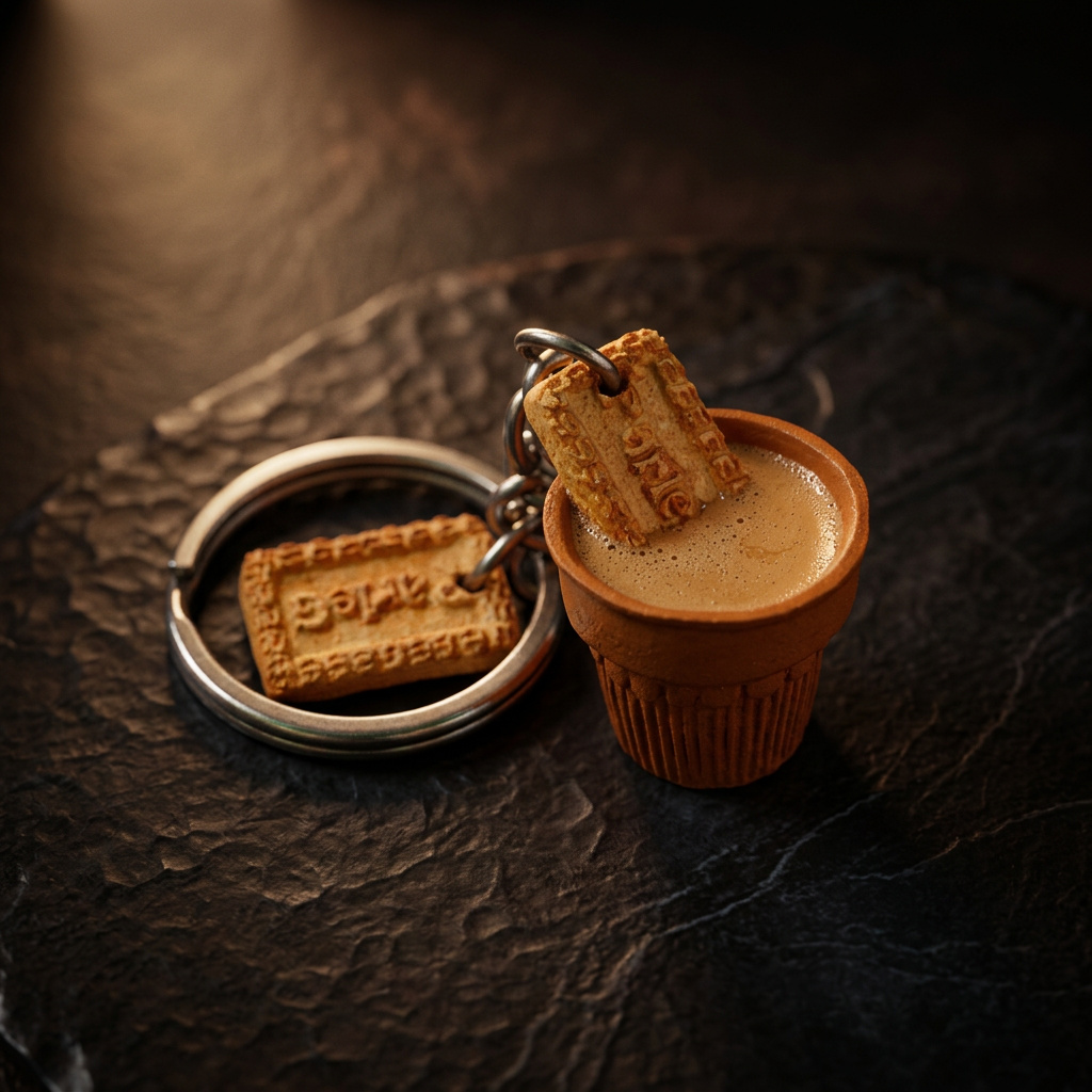 Miniature Chai Biscuit and Bread Pakora Keychain Set