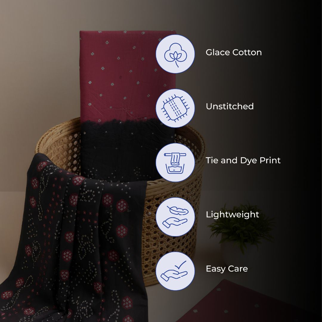 Glace Cotton Multicolour Tie and Dye Suit Fabric for Cut Top