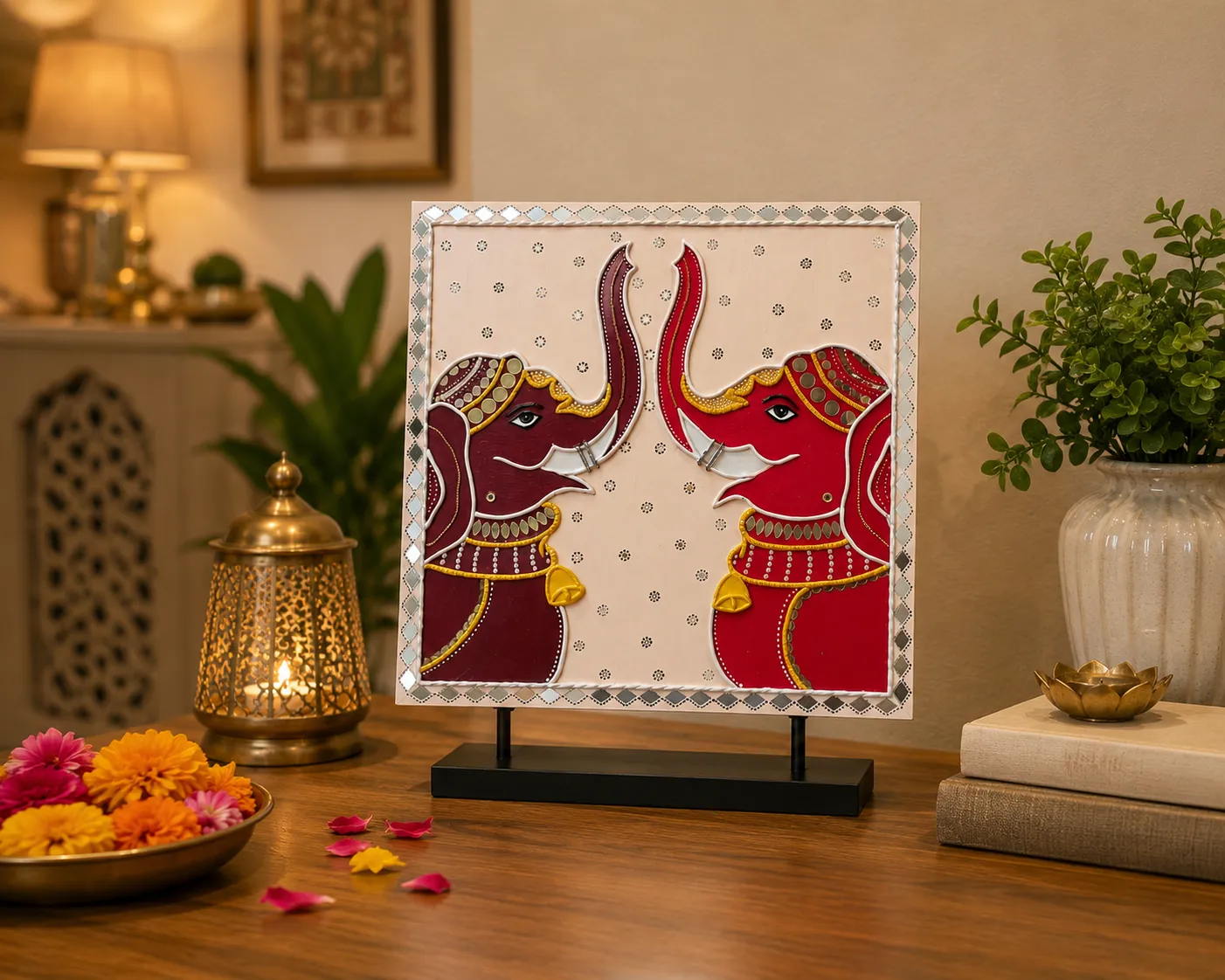 Lippan Art Wall Hanging: Greeting Elephants