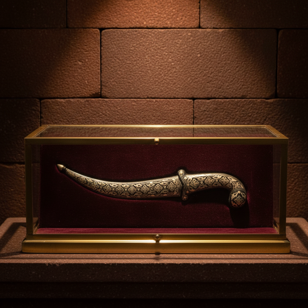 Curved Koftgari Dagger with Handcrafted Metal Inlay Detailing