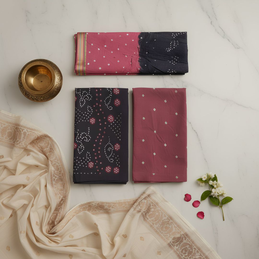 Glace Cotton Multicolour Tie and Dye Suit Fabric for Cut Top