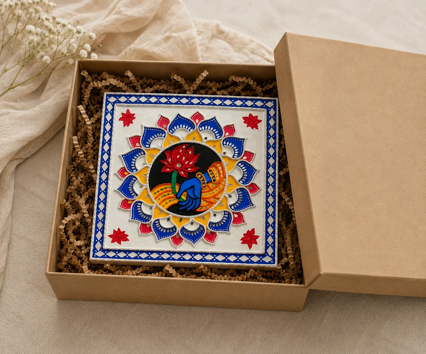 Lippan Art Wall Hanging: Krishna's Hand with Lotus