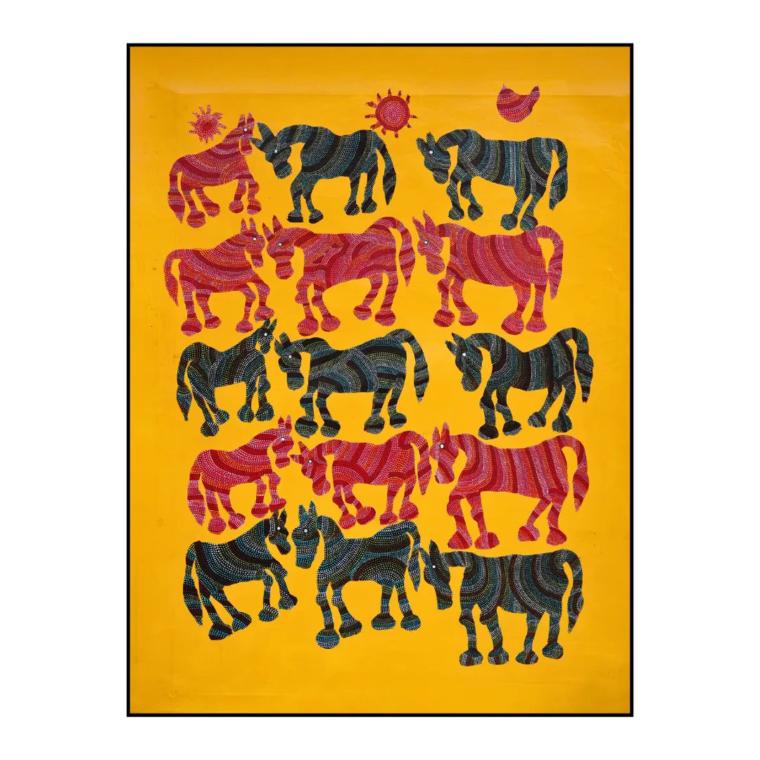 Red and Black Pithora Horses