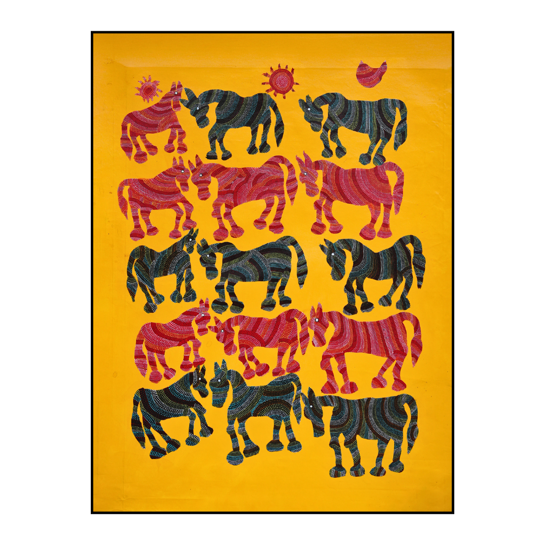 Red and Black Pithora Horses