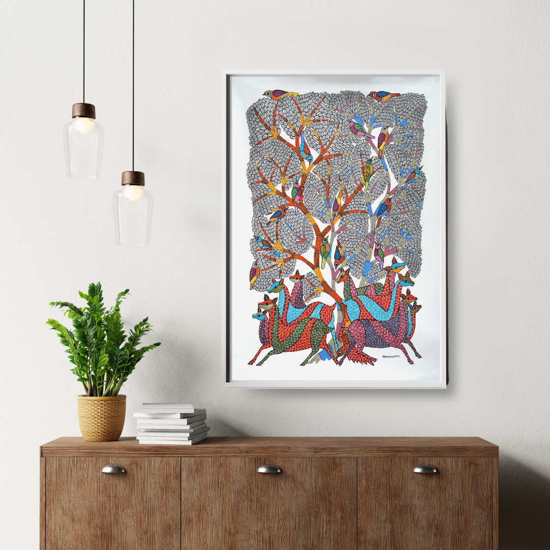 Deer and Birds Under the Tree