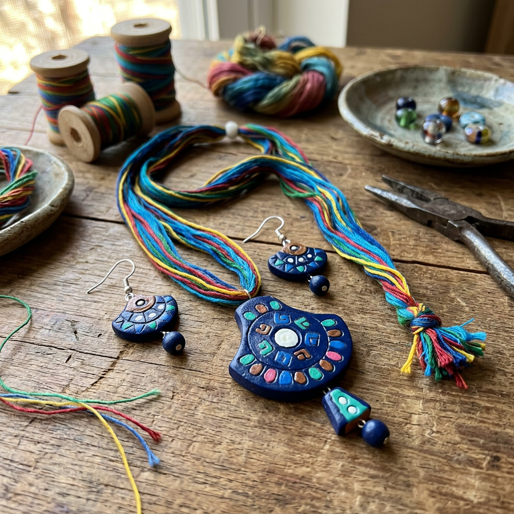 Ethnic Terracotta Necklace Set with Earrings