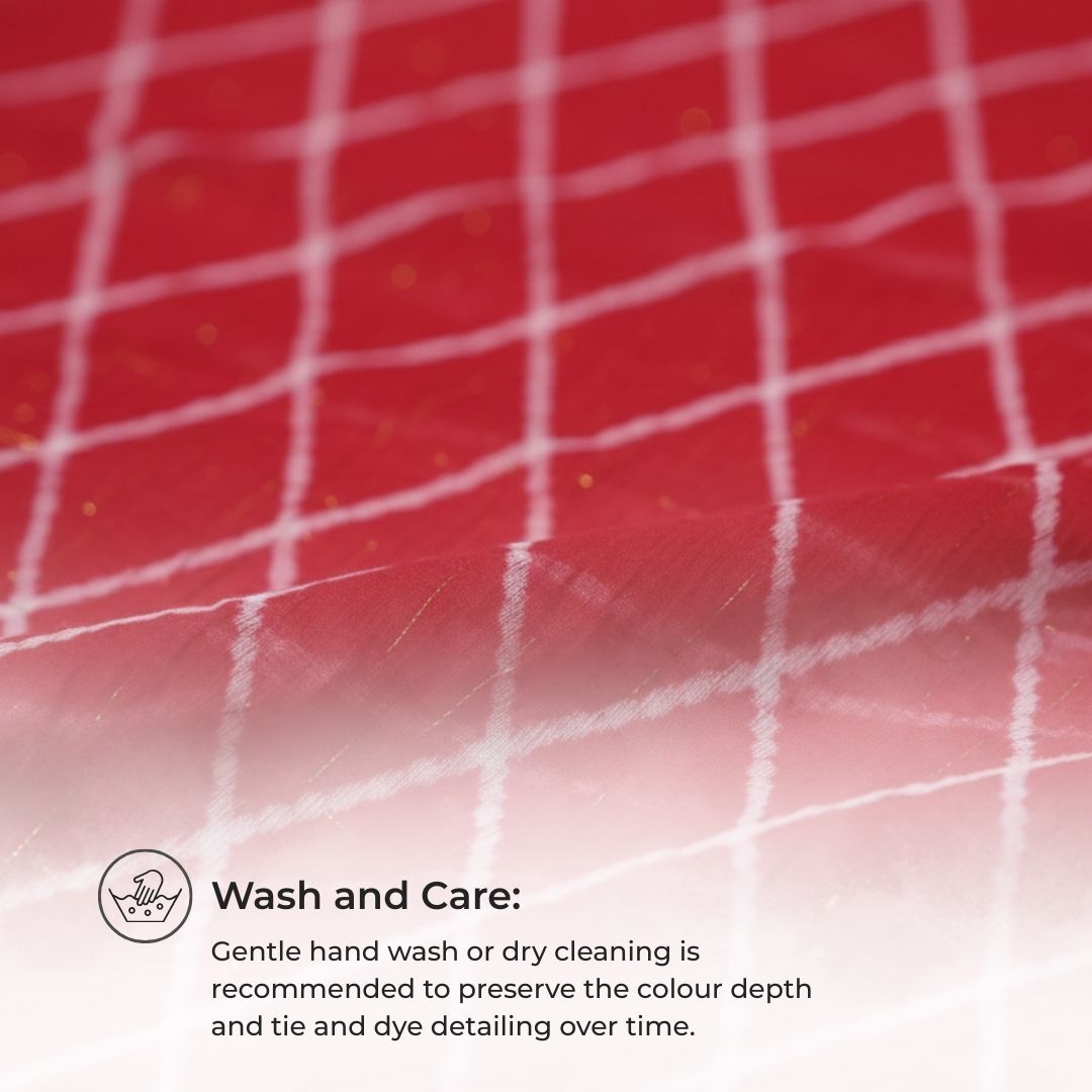 Traditional Lahariya Tie and Dye Chiffon Saree with Matching Blouse in Rich Red Tones 