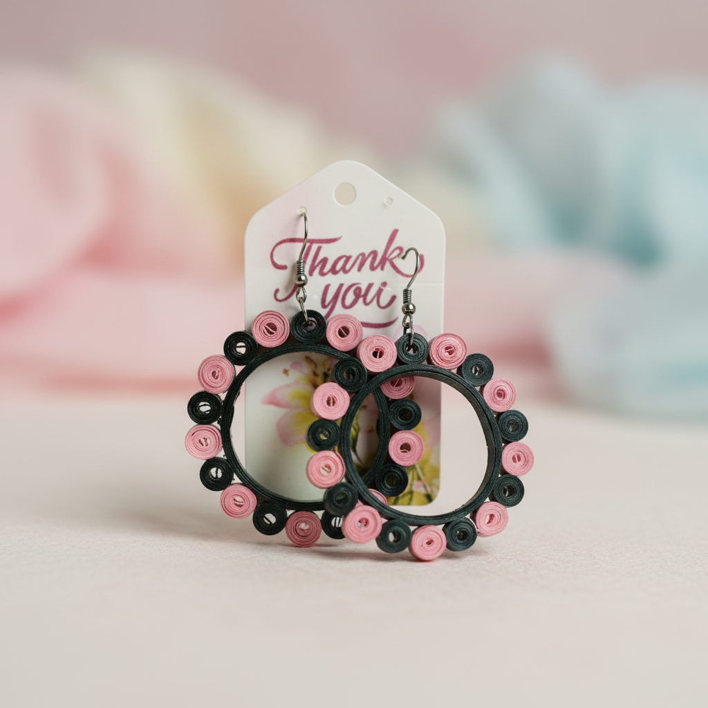  “Midnight Bloom Hoops” – Handmade Paper Quilling Earrings