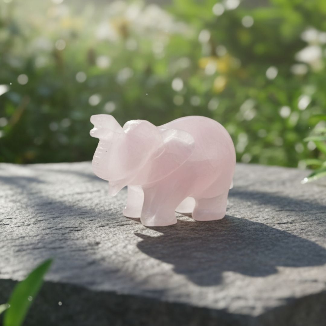 Hand-Carved Rose Quartz Elephant Sculpture