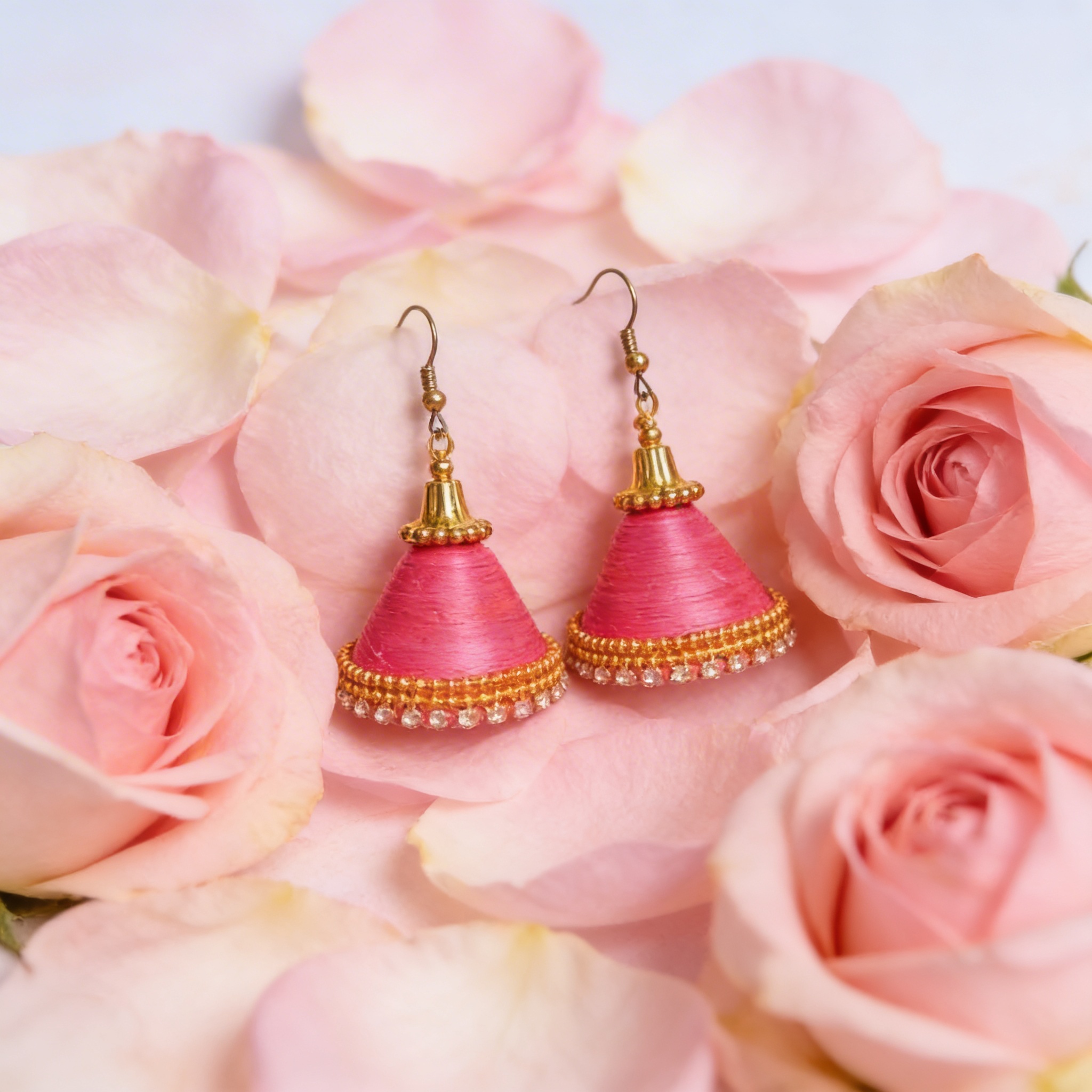 Pink Quilling Jhumkas” – Handmade Paper Earrings
