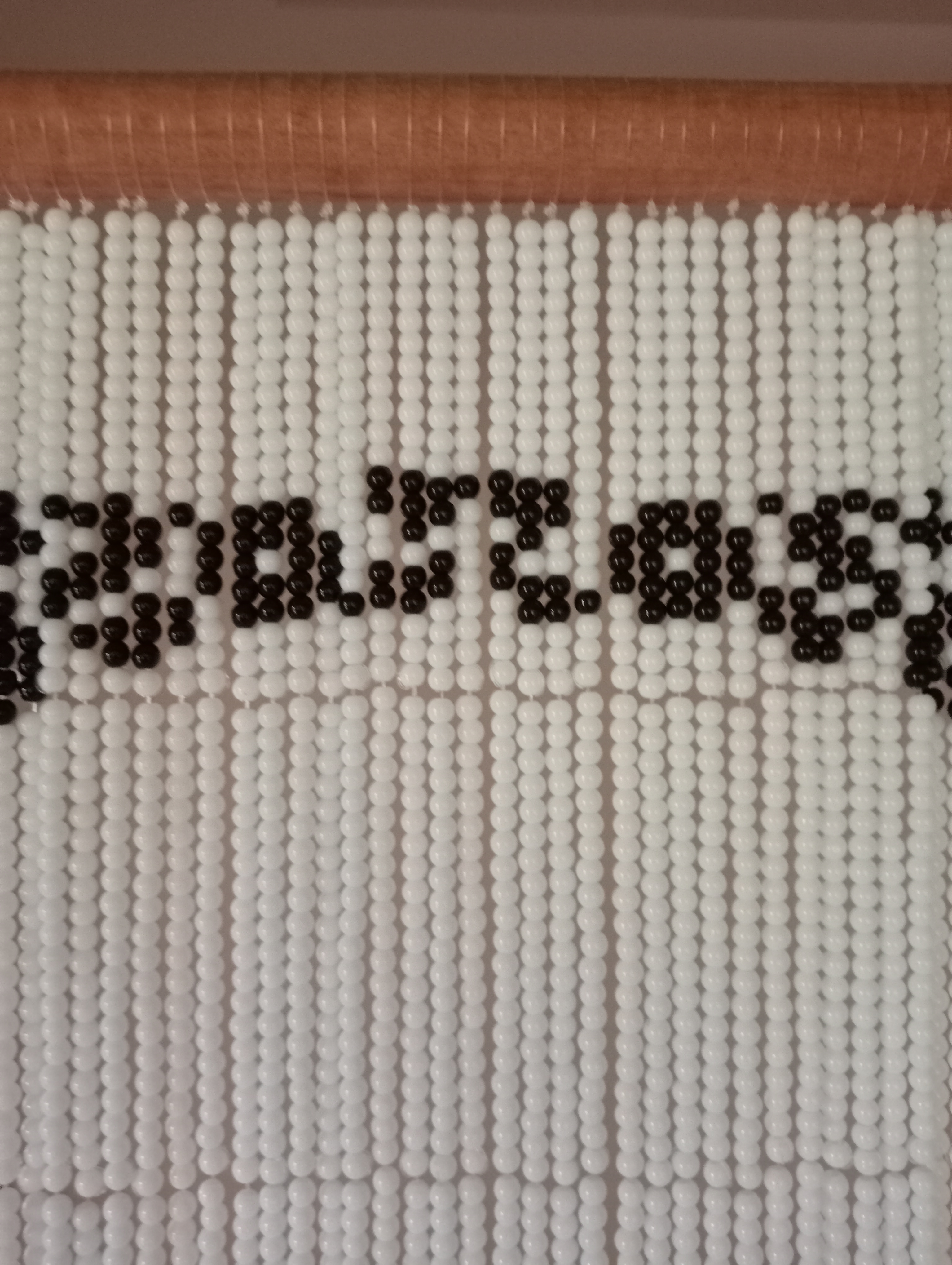 Handcrafted Pixel Glass Bead Curtain - Peacock Design - Featuring 37,700 Black and White Glass Beads