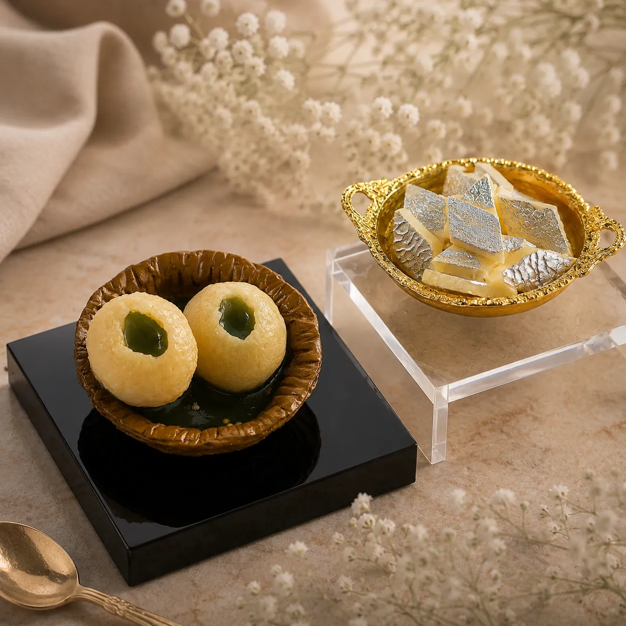 Miniature Pani Puri and Kaju Katli Magnet Set