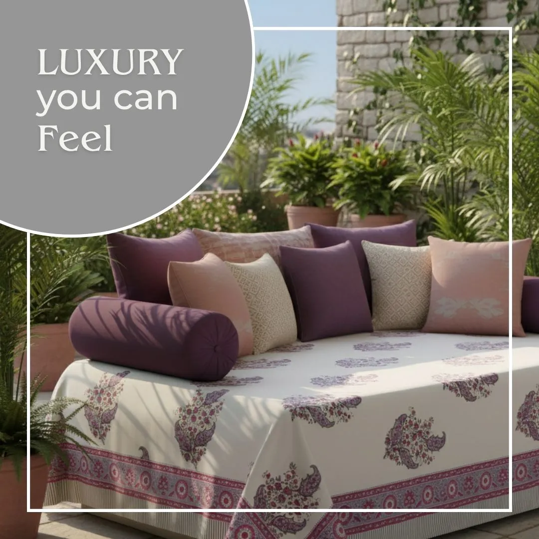 Single-Sided Block Printed Double Bedsheet in Maroon & Dusty Pink Floral Print Motif