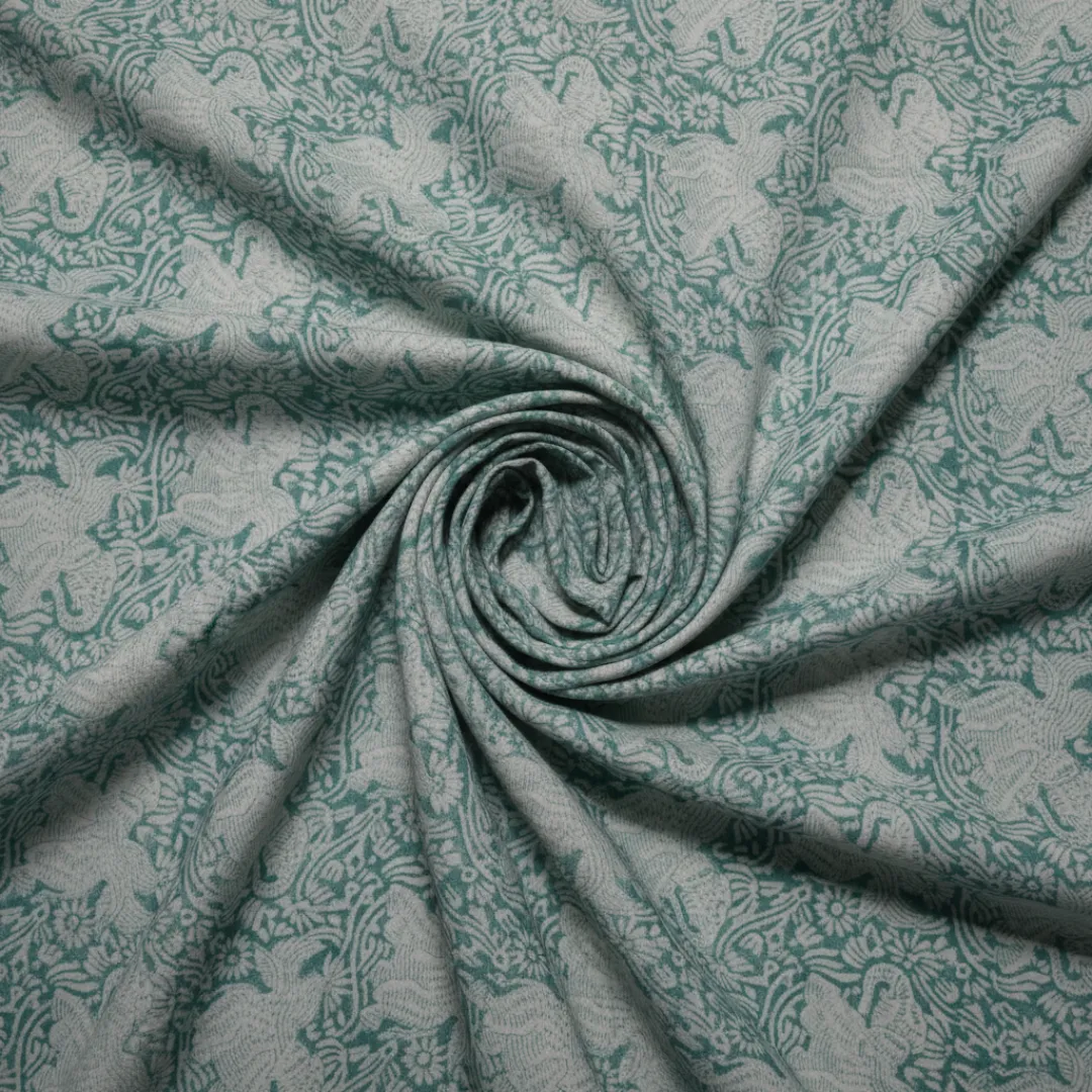 Single-Sided Hand Block Printed Mal Cotton Fabric – Soft Green Floral | Sold Per Meter