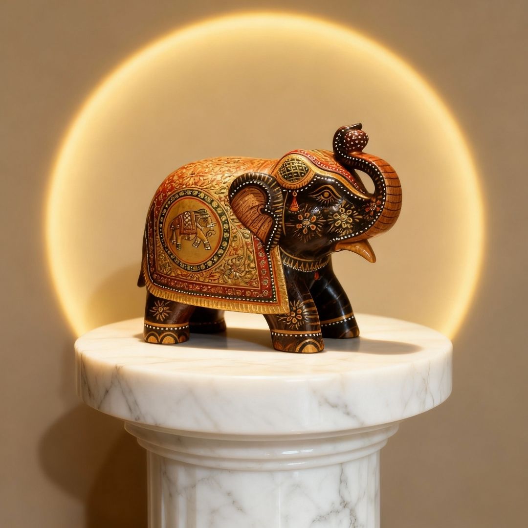 Rajasthani Hand-Painted Decorative Elephant in Red and Green Pattern