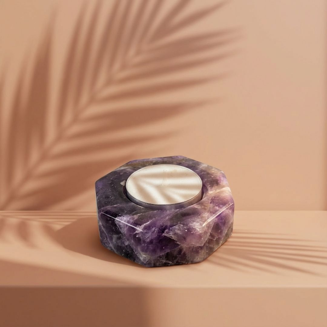 Amethyst Crystal Tea Light Holder for Home Decor and Meditation