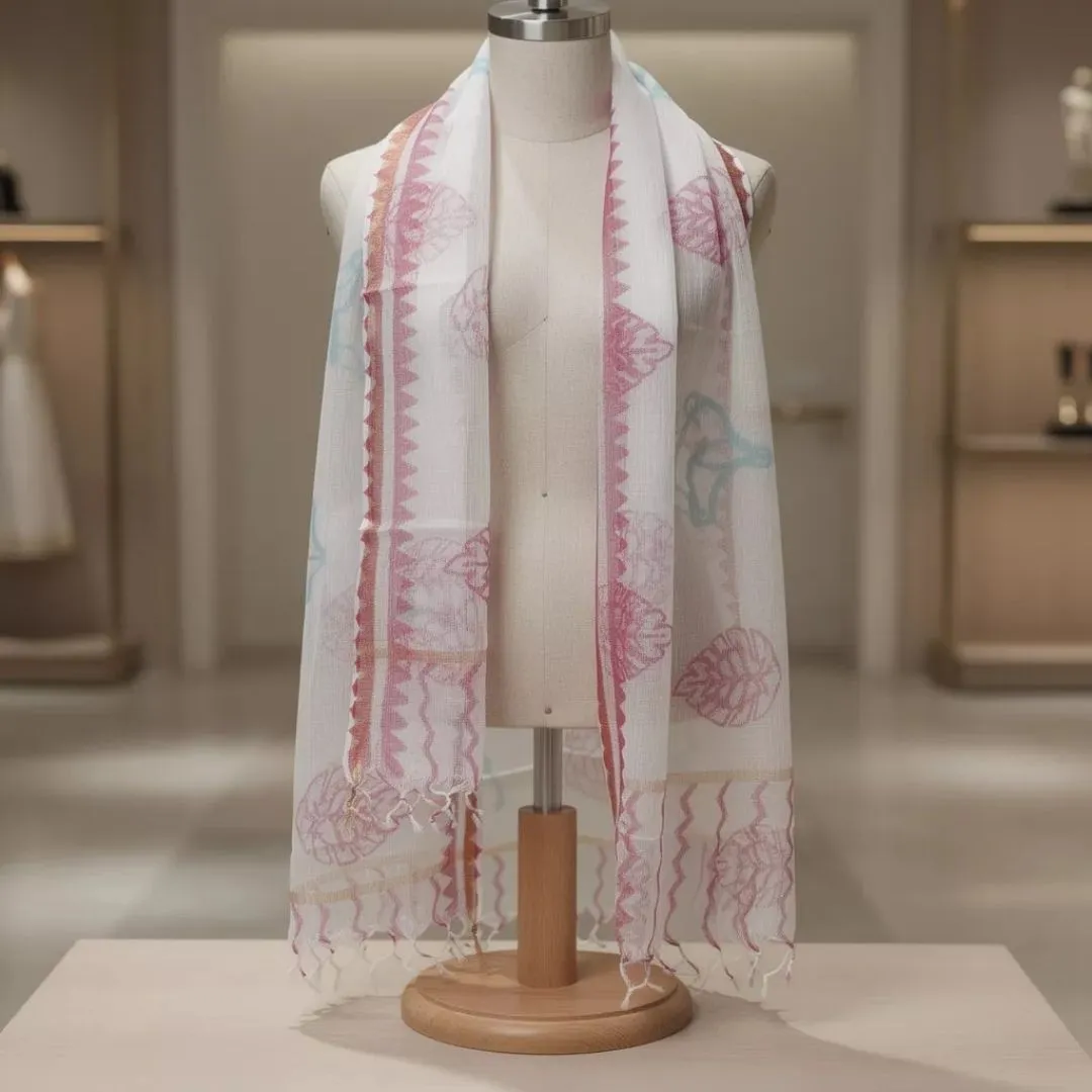 Hand Block Printed Kota Doriya Dupatta in Soft Floral Motifs