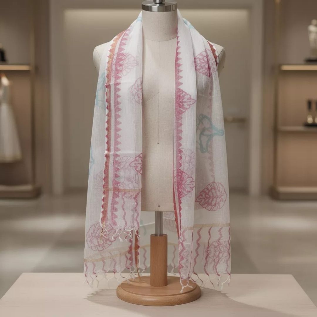 Hand Block Printed Kota Doriya Dupatta in Soft Floral Motifs