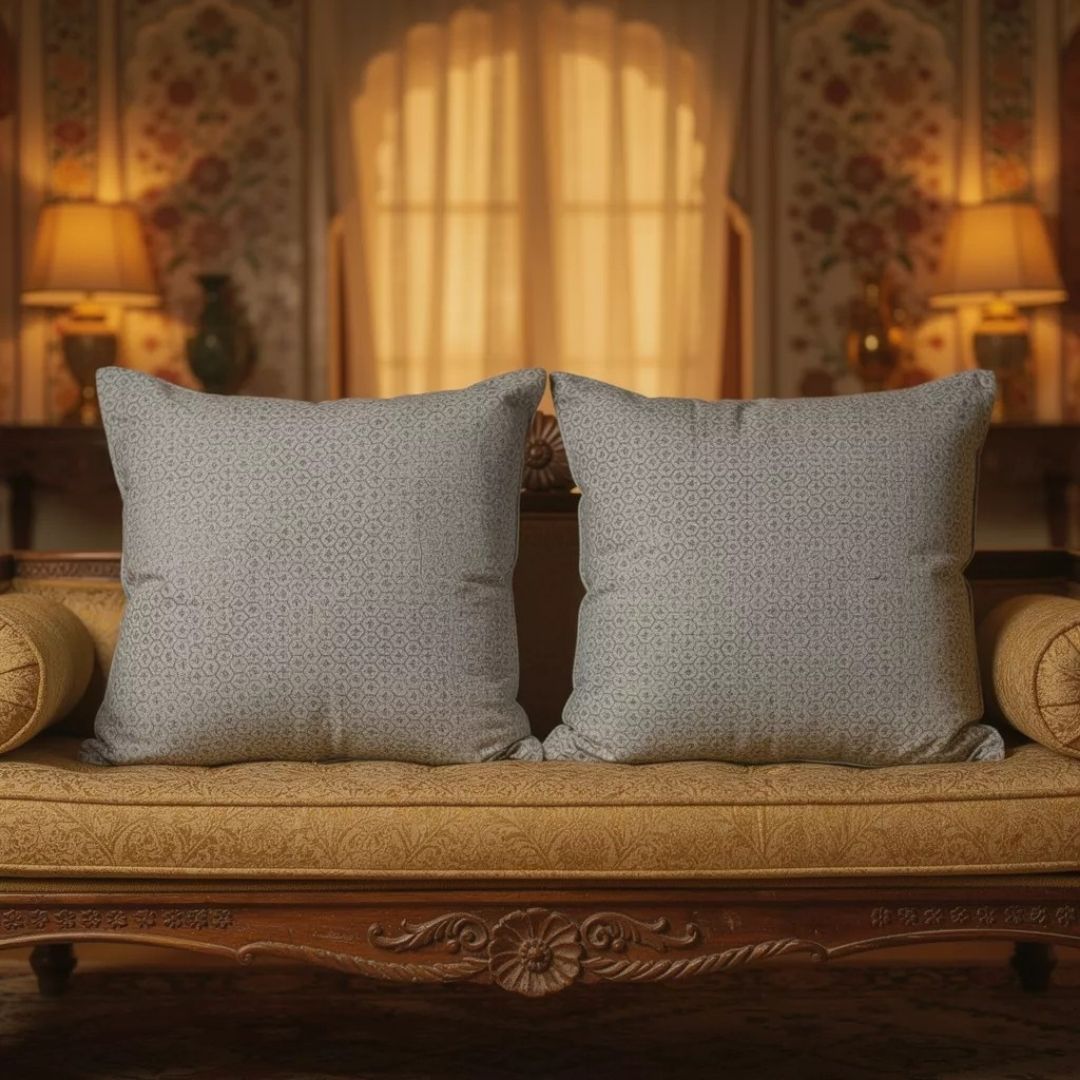 Block Printed South Cotton Cushion Cover with Subtle All-Over Pattern