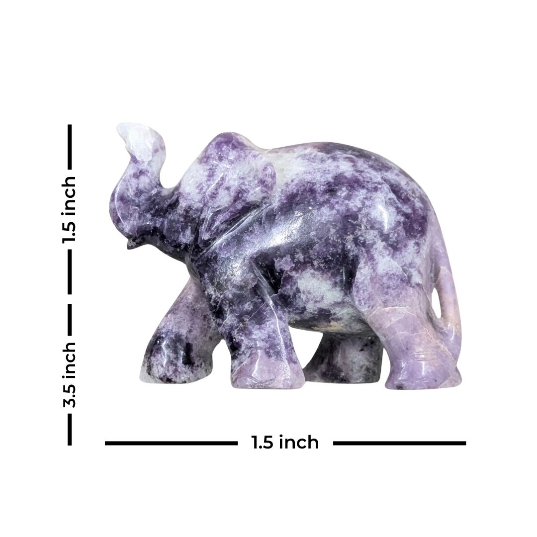 Hand Carved Lepidolite Gemstone Elephant Sculpture for Home Decor and Healing