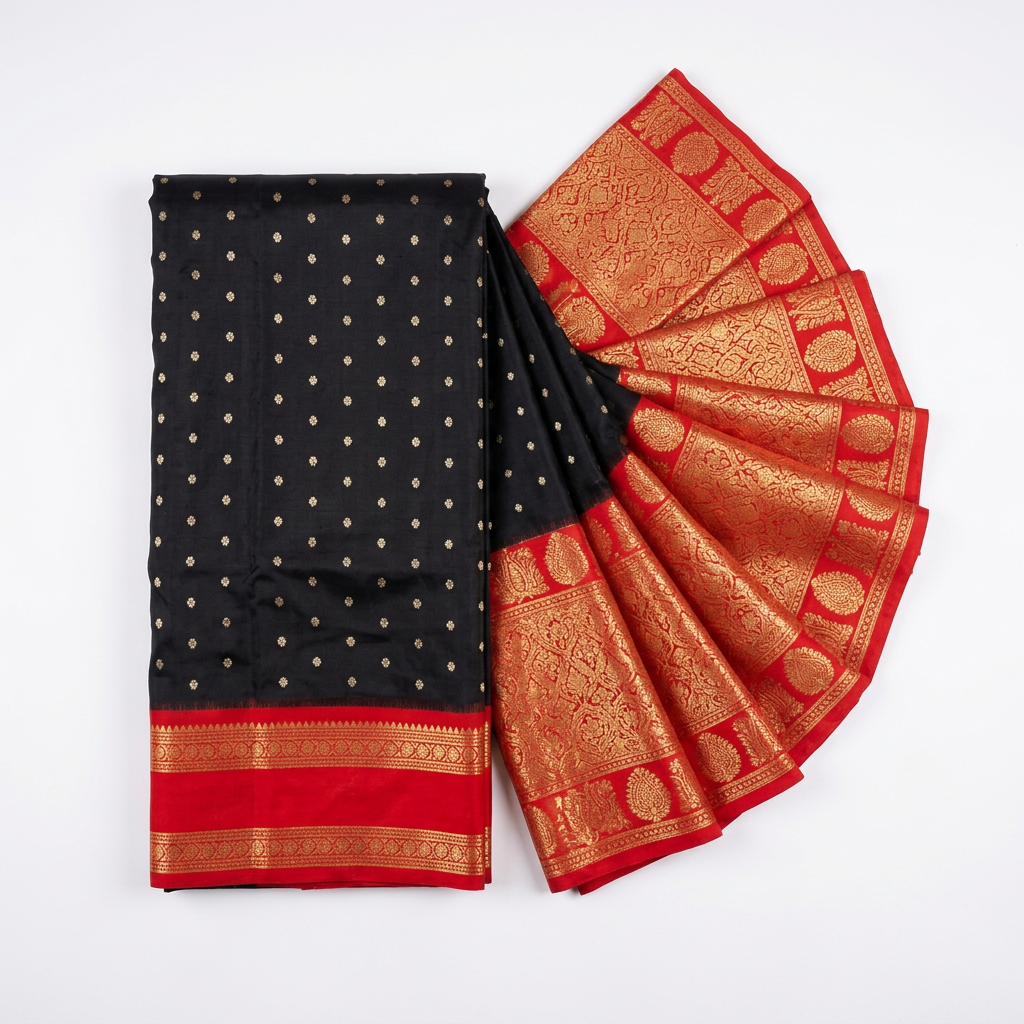 Kanjivaram Silk Saree Black Red Zari Woven