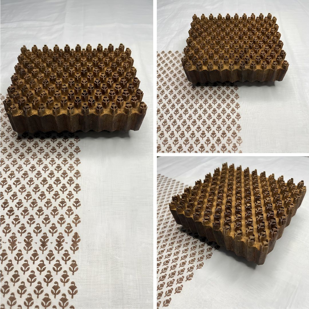 Sagwan Wood Hand-Carved Textile Printing Block with Geometric Floral Pattern