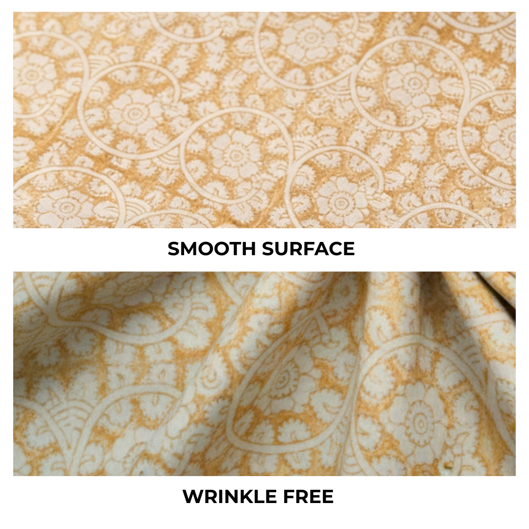 Single-Sided Block Printed Mal Cotton Fabric in Mustard Floral Pattern