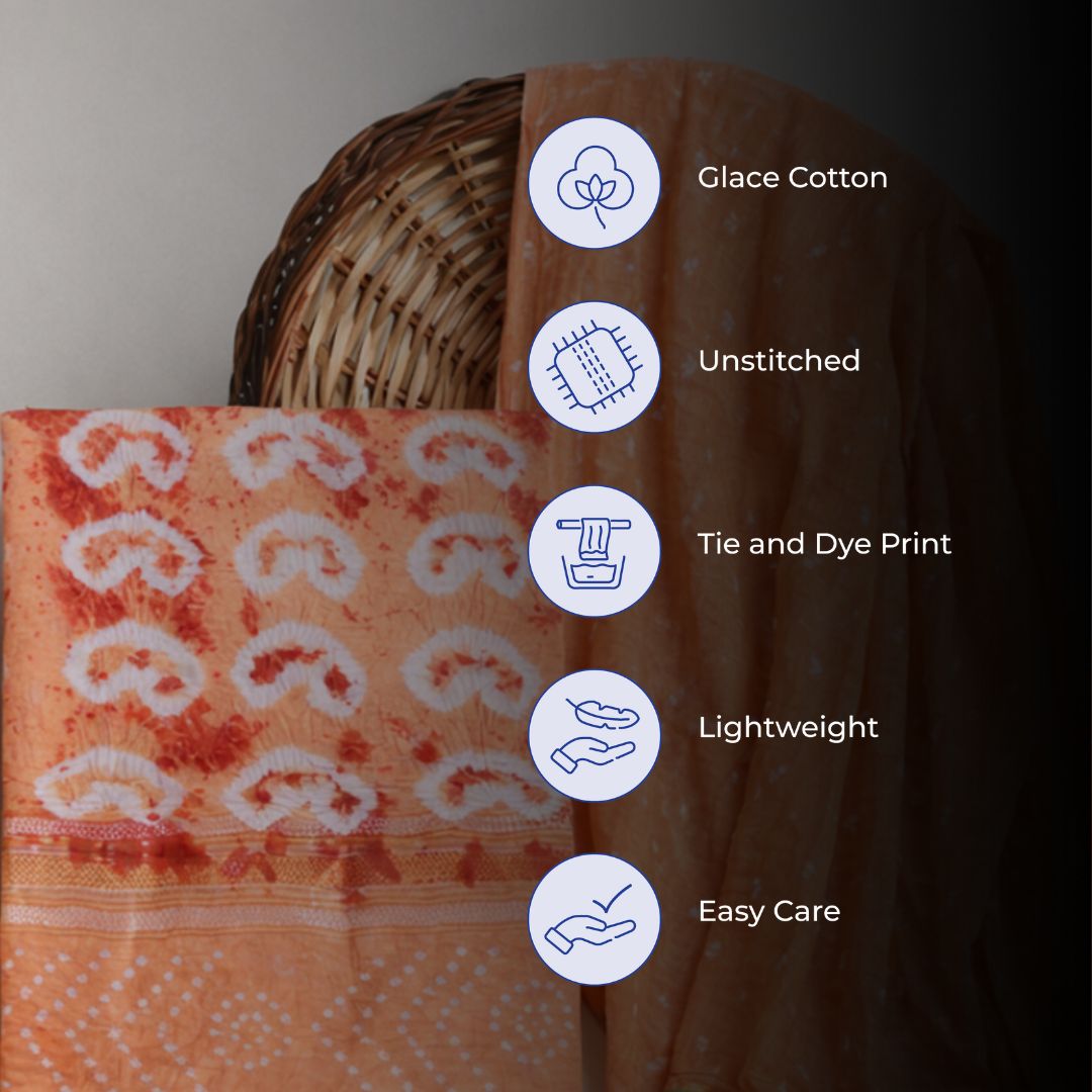 Glace Cotton Jari Patta Tie and Dye Suit Fabric for Cut Top