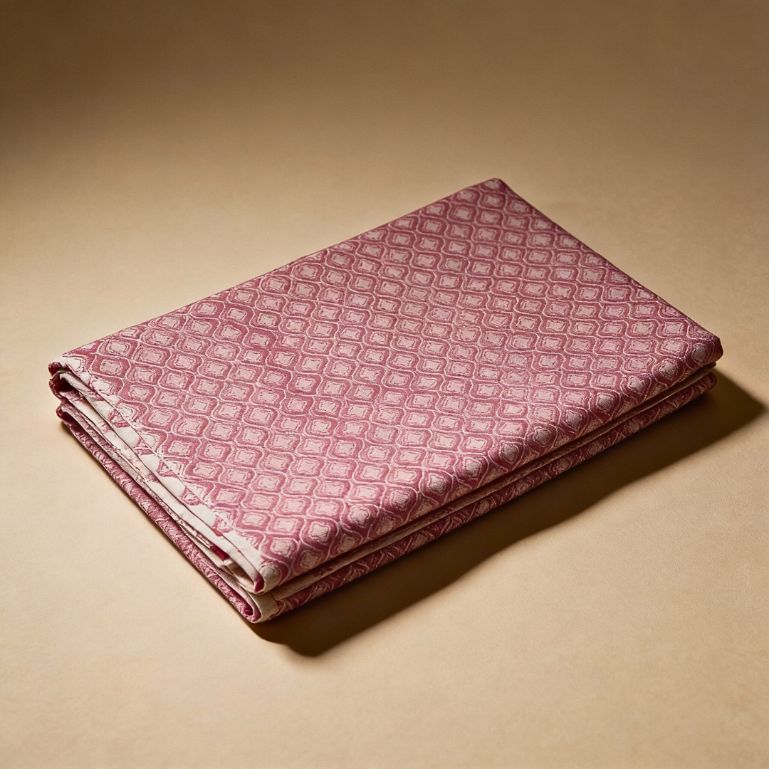 Single-Sided Block Printed Mal Cotton Fabric Than in Soft Pink Motif