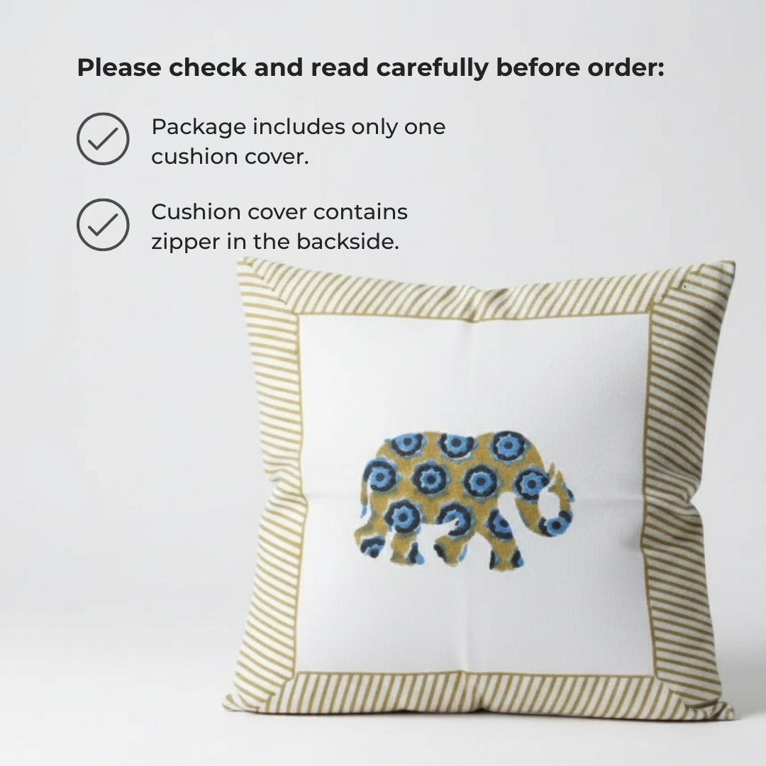 Block Printed Cotton Cushion Covers with Central Floral Motif (Set of 2)