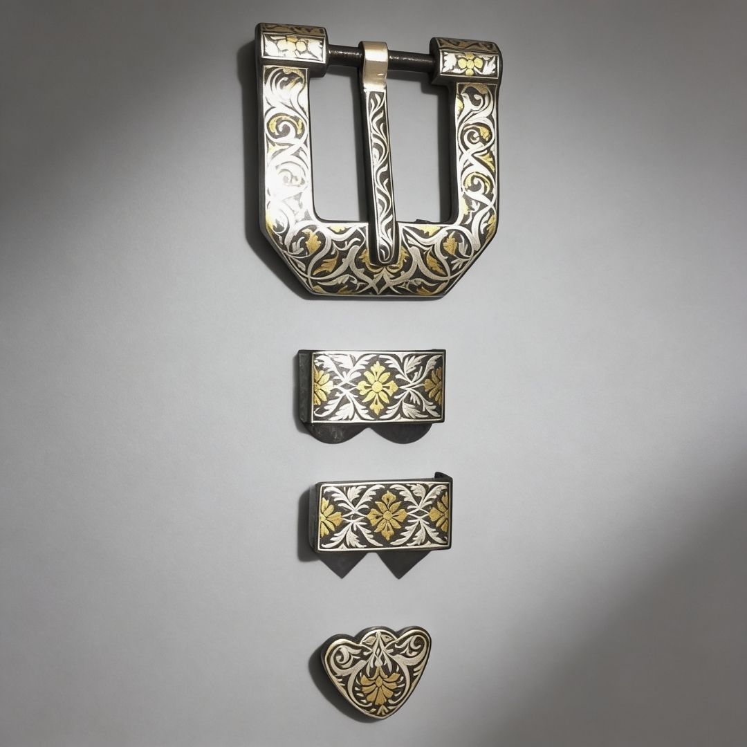 Decorative Koftgari Belt Buckle with Handcrafted Metal Inlay