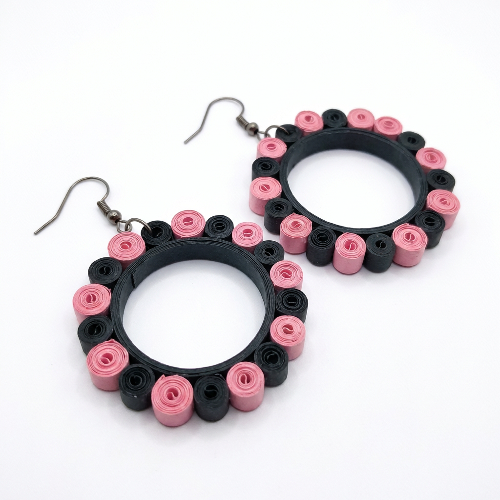   “Midnight Bloom Hoops” – Handmade Paper Quilling Earrings