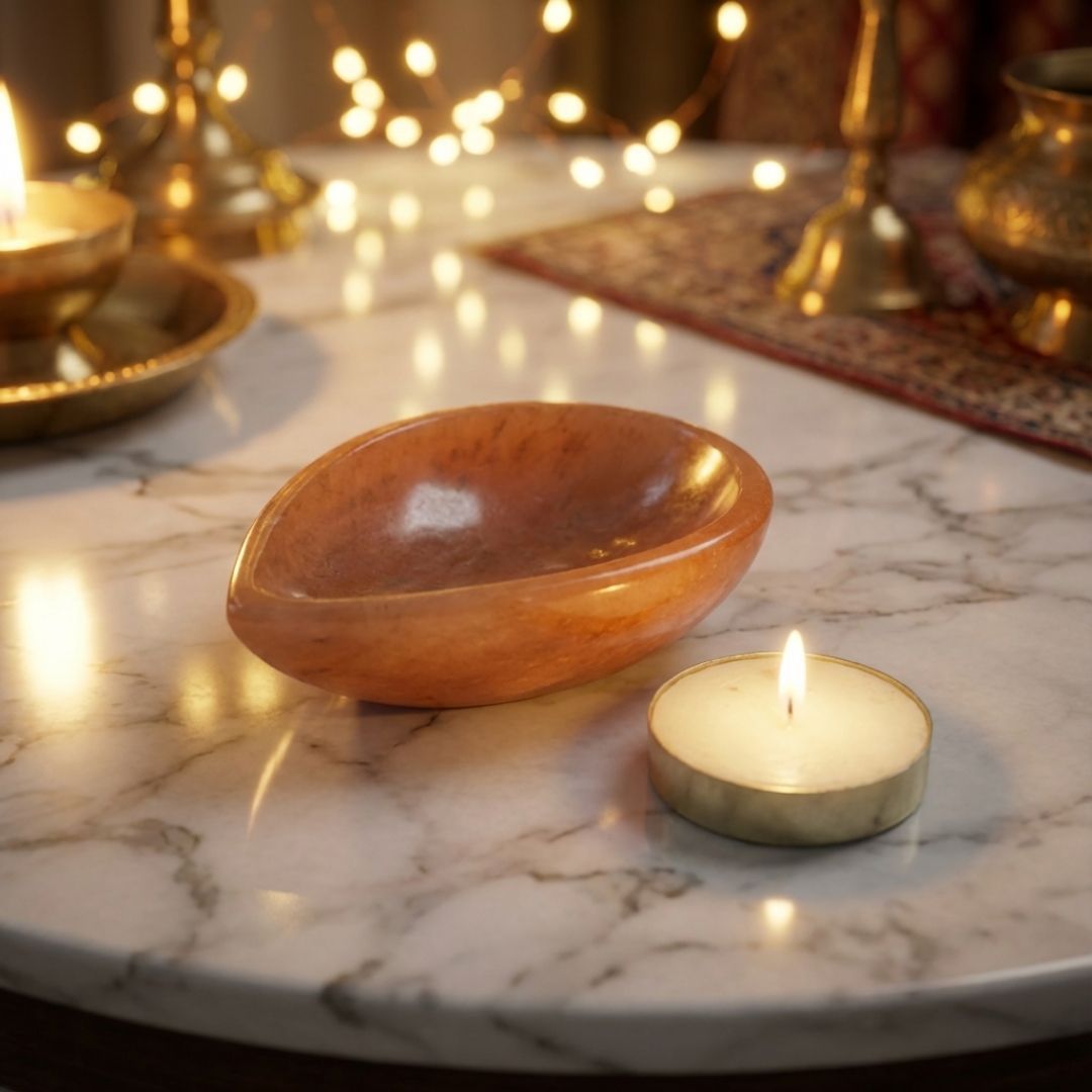 Handcrafted Red Quartz Tea Light Holder for Warm Ambient Decor