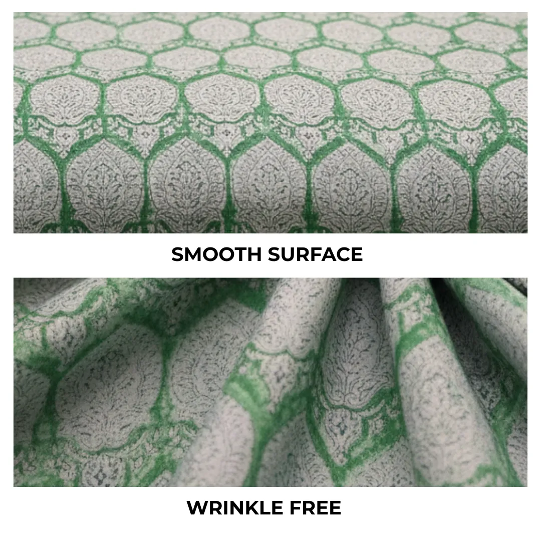 Single-Sided Hand Block Printed Mal Cotton Fabric – Green Lattice Floral | Sold Per Meter