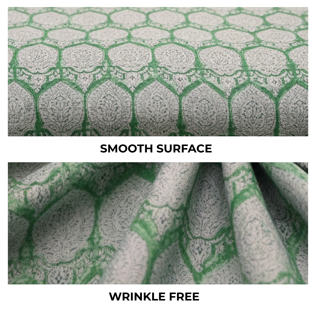 Single-Sided Block Printed Mal Cotton Fabric in Green Lattice Floral Pattern