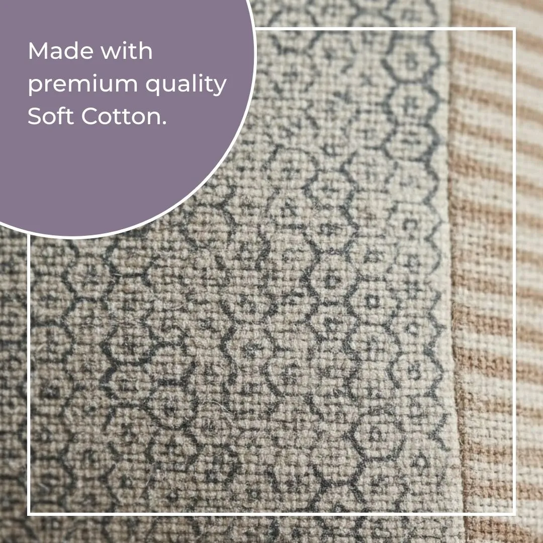 Block Printed Cotton Cushion Covers with Minimal Border Design (Set of 2)
