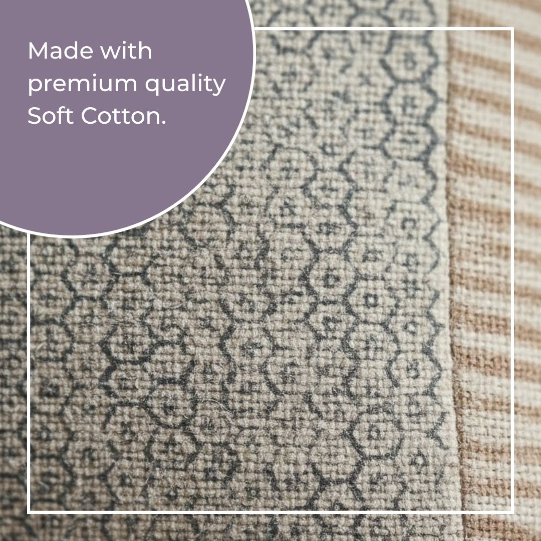 Block Printed Cotton Cushion Covers with Minimal Border Design (Set of 2)