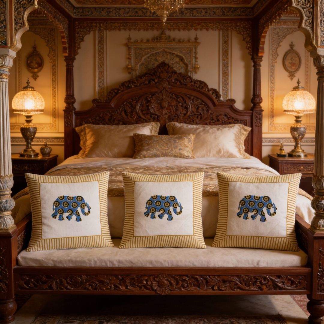 Block Printed South Cotton Cushion Cover with Subtle All-Over Pattern