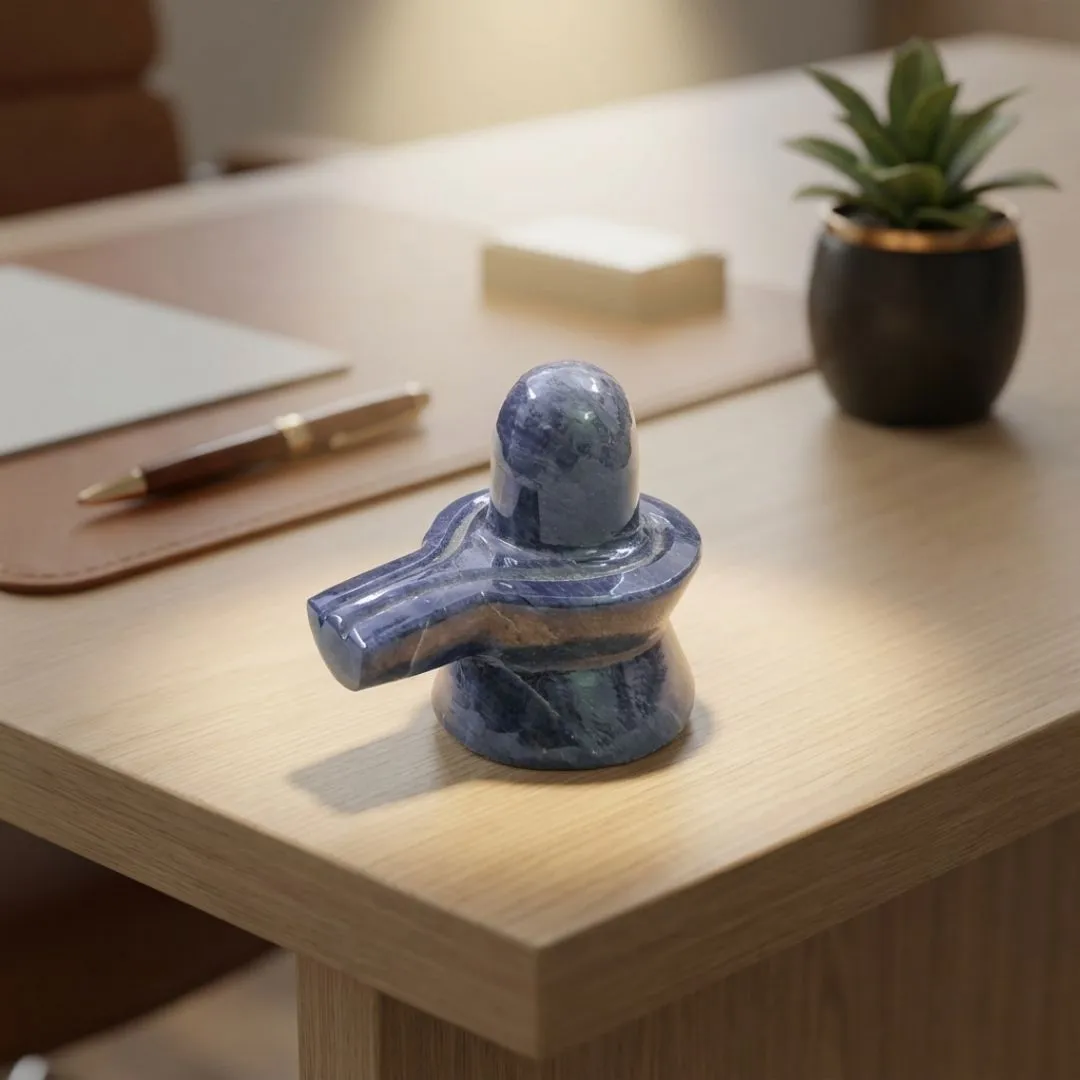 Blue Aventurine Shivling Spiritual Carving for Home Temple and Meditation
