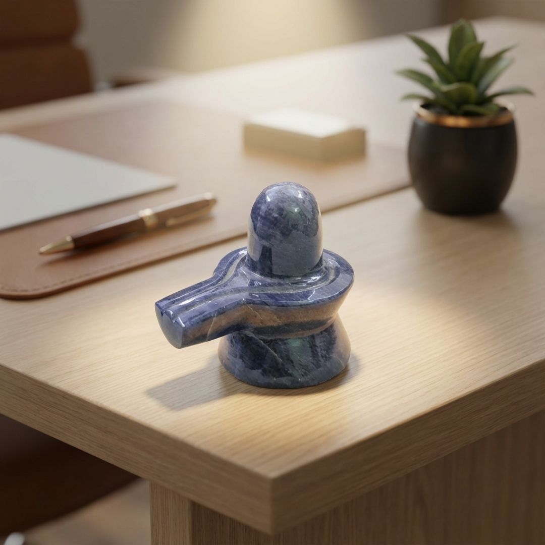 Blue Aventurine Shivling Spiritual Carving for Home Temple and Meditation