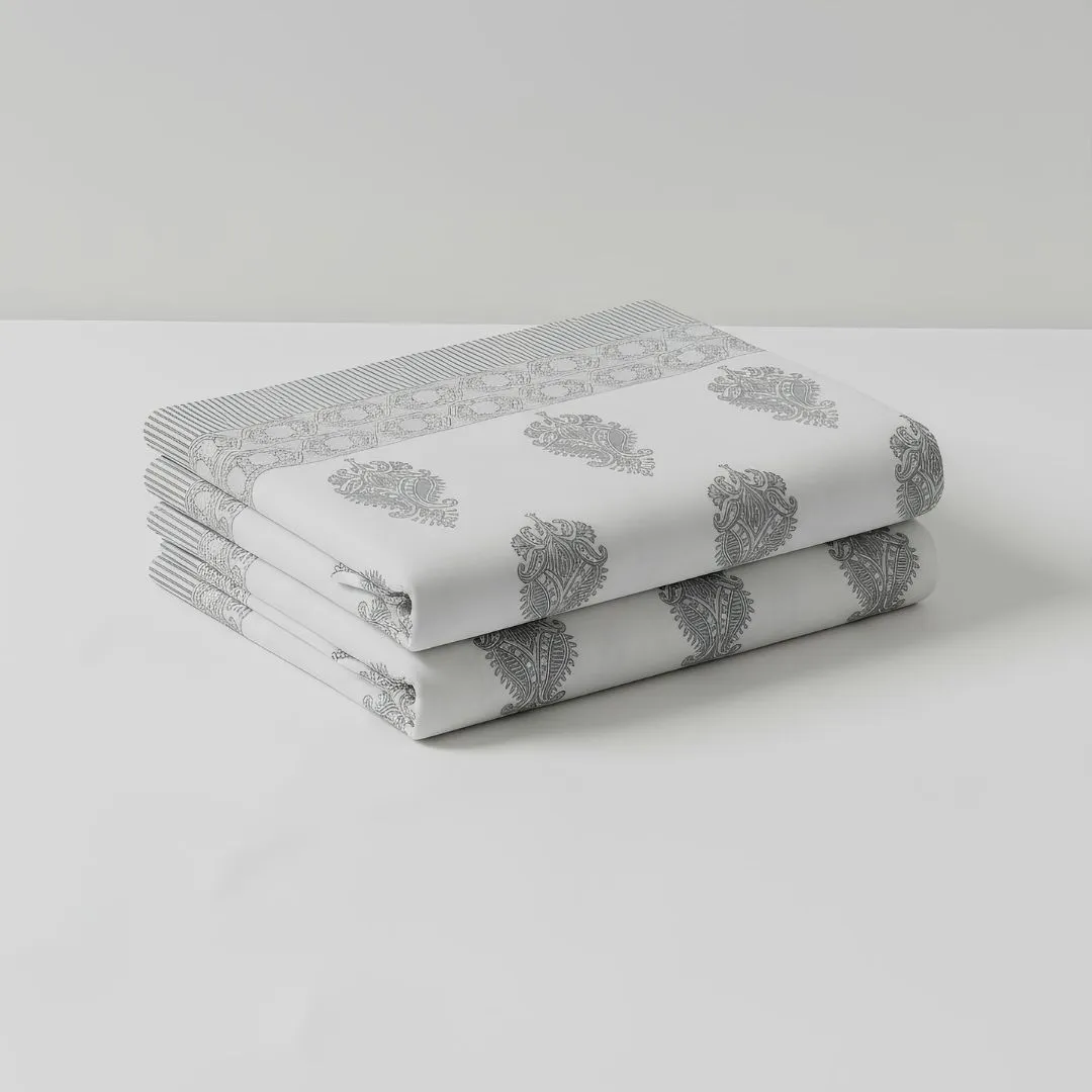Single-Sided Block Printed Double Bedsheet in Grey Motif
