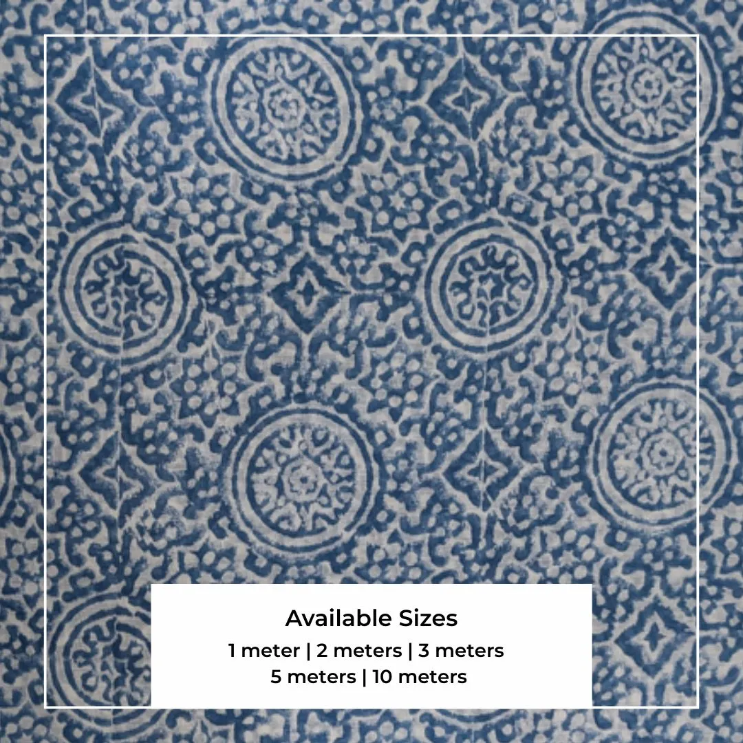 Single-Sided Hand Block Printed Mal Cotton Fabric – Soft Blue Pattern | Sold Per Meter