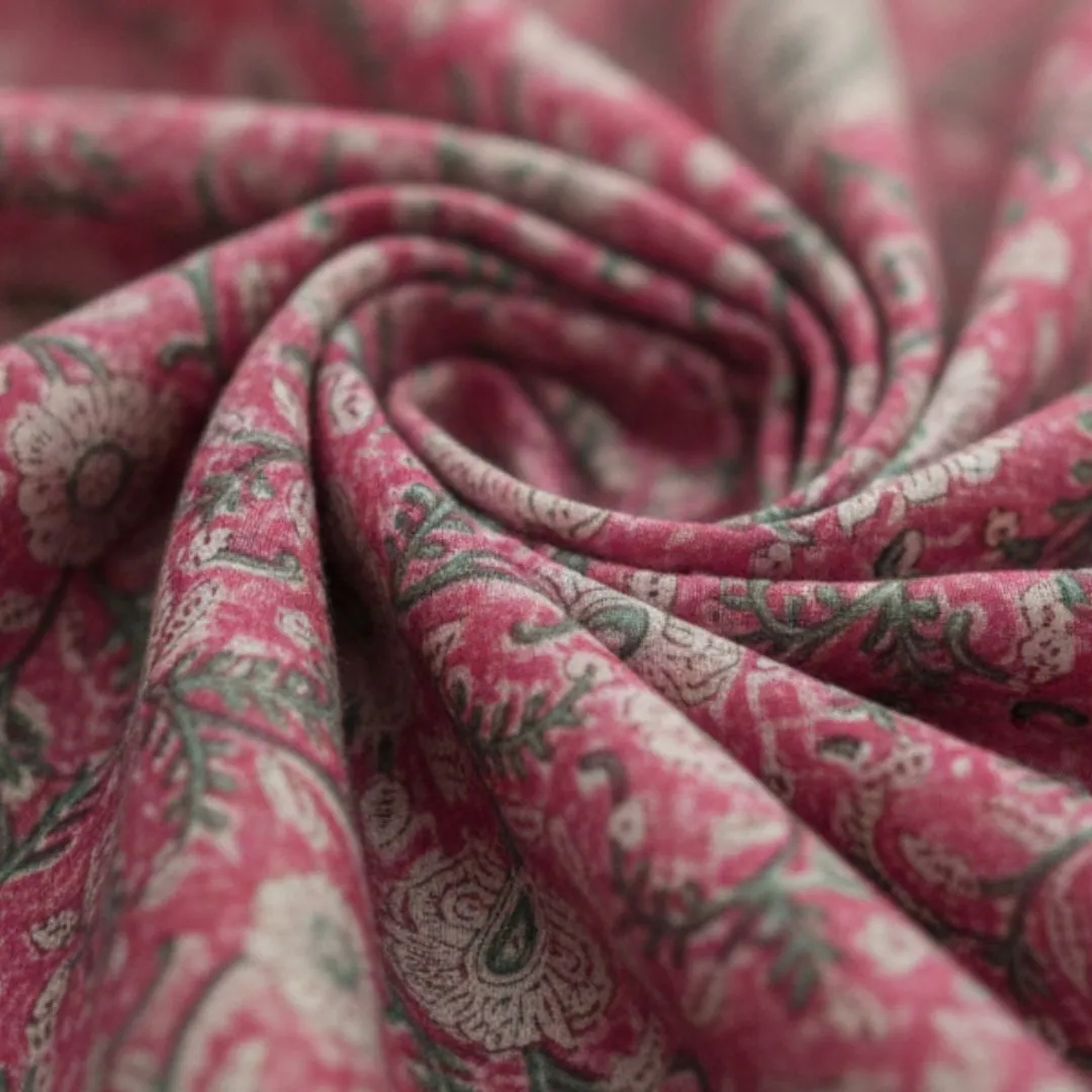 Single-Sided Hand Block Printed Mal Cotton Fabric – Red Floral | Sold Per Meter
