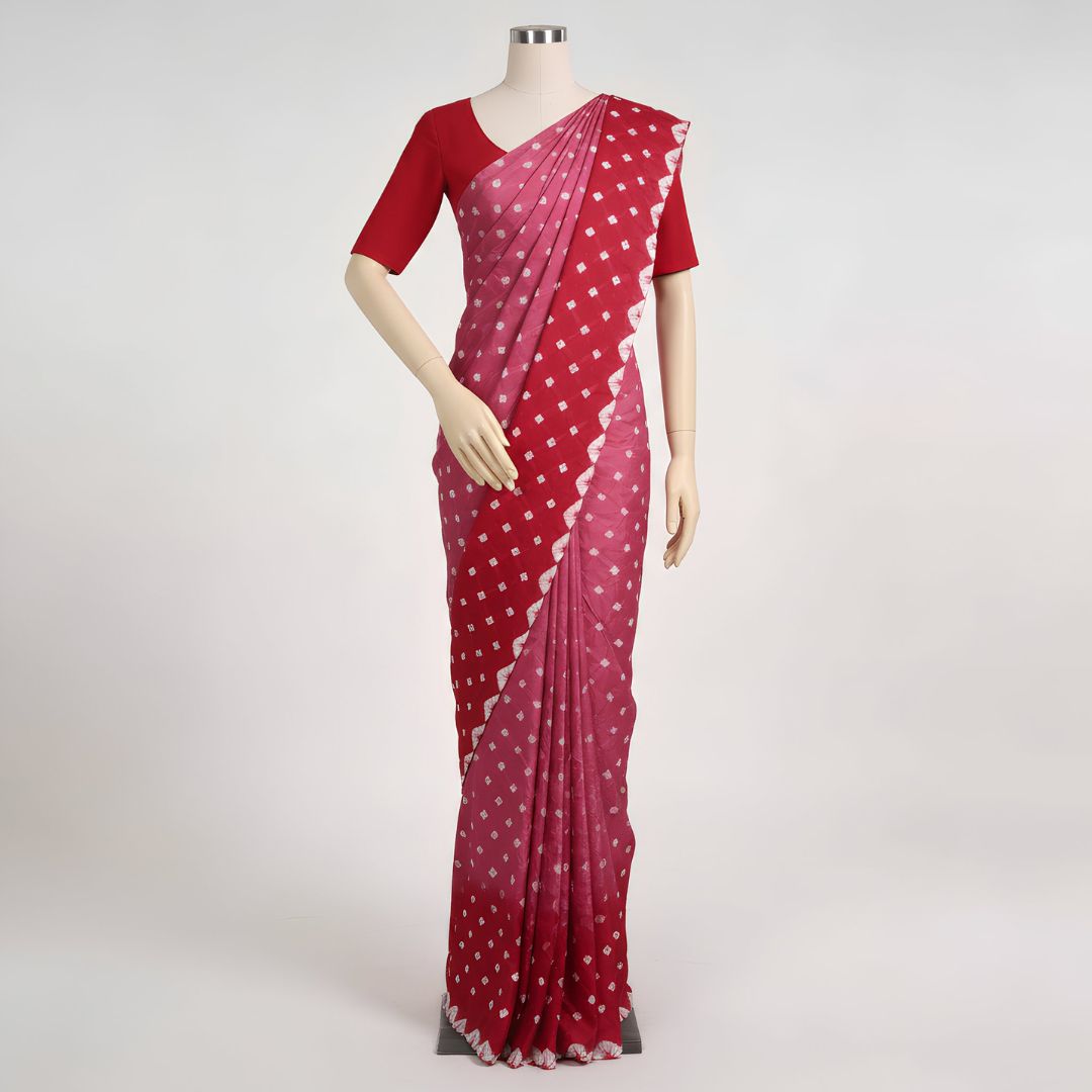Silk Border Bandhej Saree with Lakdi Patta Pallu and Coordinated Blouse Piece (Unstitched)
