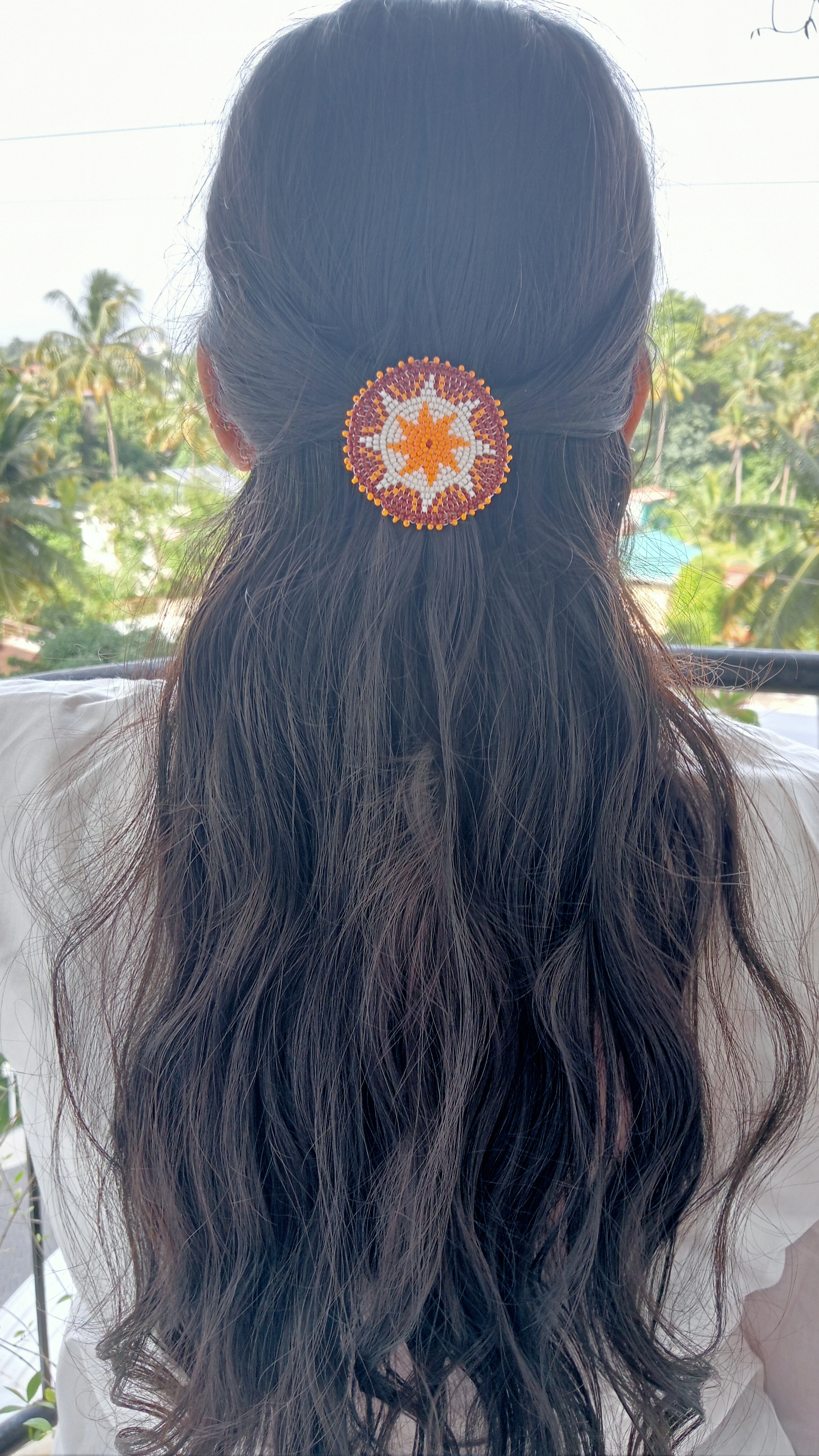 Floral Beadwoven Round Hairclip 