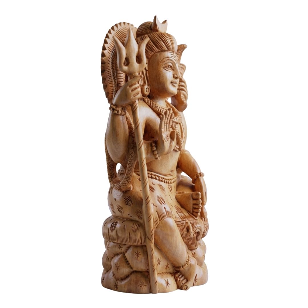 Mini Sandalwood Lord Shiva Idol with Om Hand and Trishul Carving