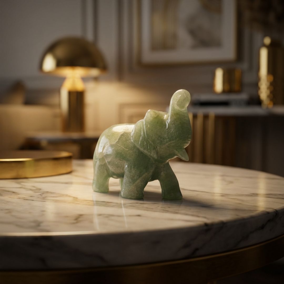 Aventurine Elephant Figurine for Positive Energy and Artisanal Decor